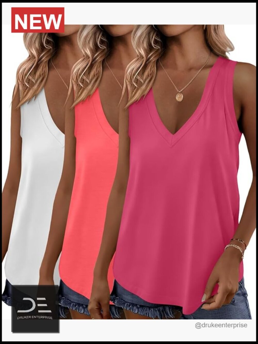 3-Pack Sleeveless V-Neck Tank Tops Loose Fit Summer Tops